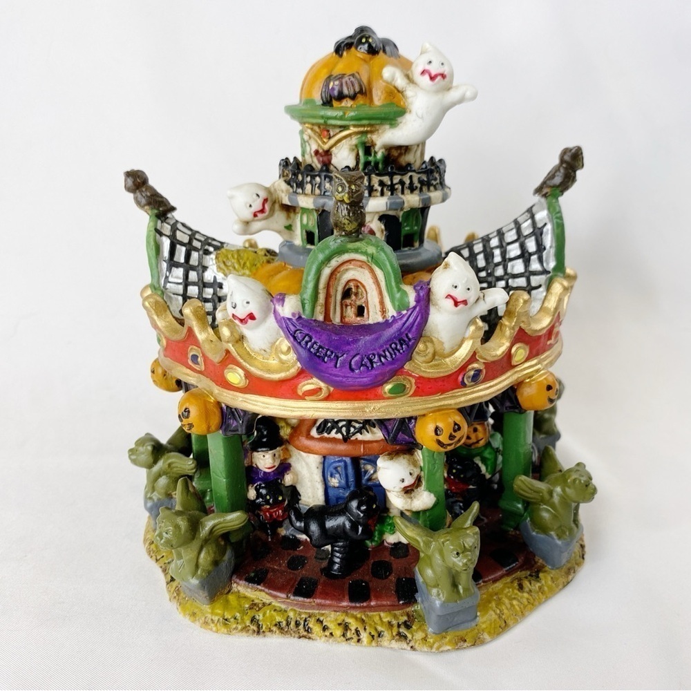 Vintage Creepy Carnival Carousel Halloween Gargoyles Ghosts Owls